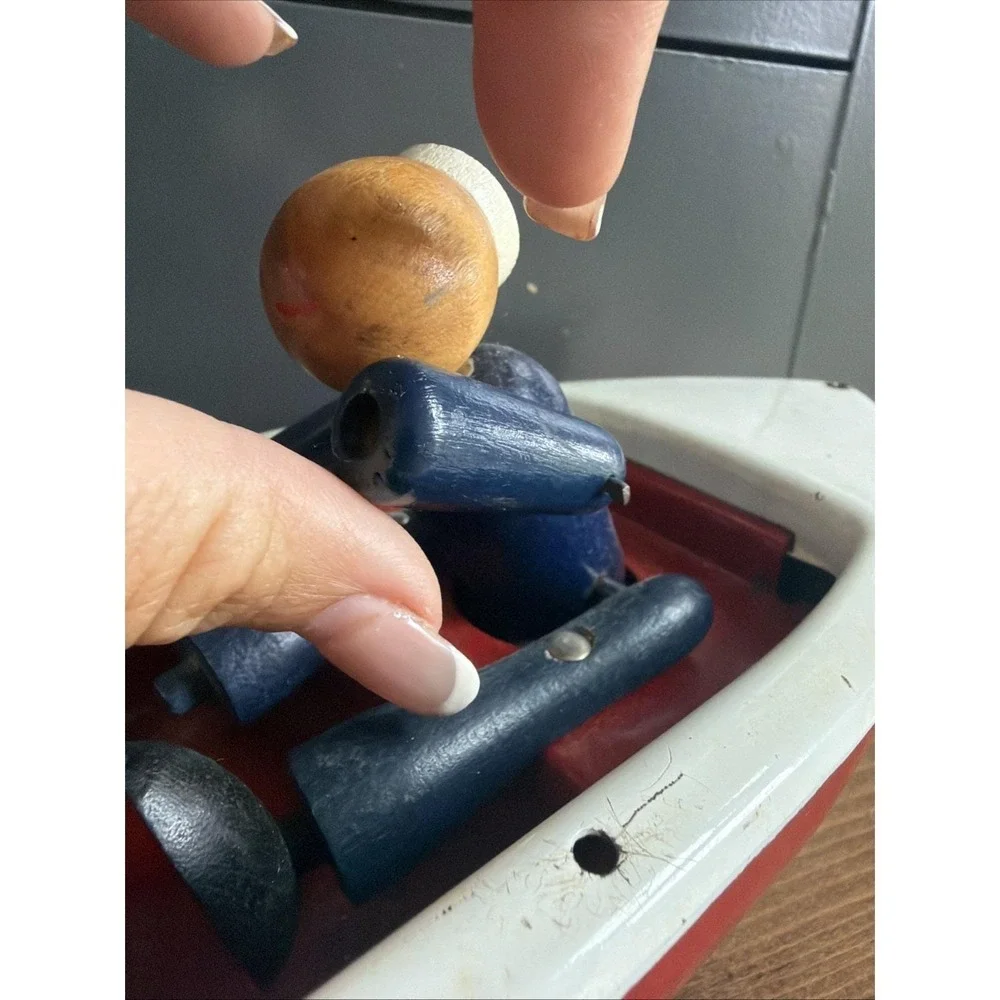 Woodette Coast Guard Pressed Steel Wood Figure Toy Rowboat PARTS or REPAIR‎ ONLY